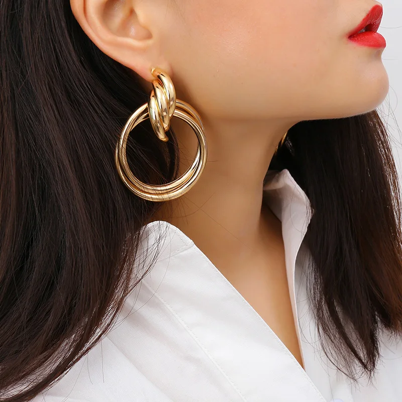 

ES638 Multi-layer Hollow Round Circle Metal Earrings For Women Exaggerated Fashion Jewelry Simple Geometric Earrings Party Gifts