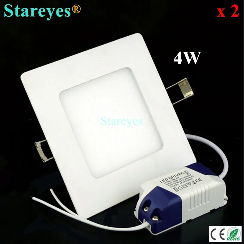 

Free shipping 2 pcs Square led panel light 4W 400LM AC85-265V 2835 SMD led ceiling light downlight bulb spotlight lamp lighting