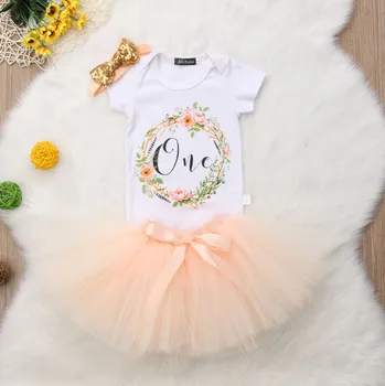 

First 1st Birthday Outfits Baby Baptism Clothes Girl Party Wear Flower Romper + Tutu skirts Infant Baby Girl Christening Suits
