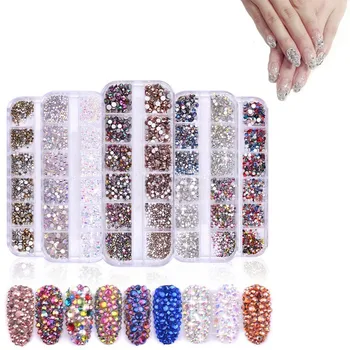

12GridAB Multi Size Glass Nail Art Rhinestones 3D Colorful DIY Nail Design UV Poil Glitter Crystal Gems Manicure Accessory Tools