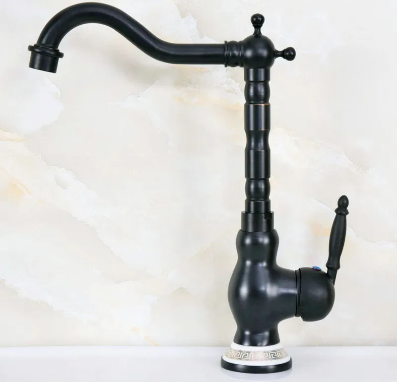 Black Oil Rubbed Bronze Ceramic Base Kitchen Wet Bar Bathroom Vessel Sink Faucet Single Hole Swivel Spout Mixer Tap anf660