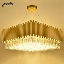 Jmmxiuz квадратный дизайн золото люстра светодиодный хрустальные светильники AC110V 220 В блеск домашнего освещения, роскошный отель люстры