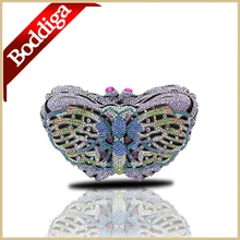 Luxus Schmetterling Gold Kristallabendhandtasche Frauen Strass Kupplungen Geldbörsen Kleine Handtasche Lange Kette bolsos