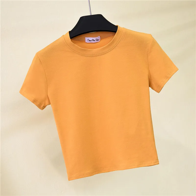 Women's Sexy Cotton O-Neck T-Shirt Yellow