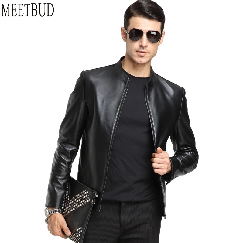 Meetbud Для мужчин Натуральная кожа куртка и пальто Slim Fit на осень-зиму мотоцикл