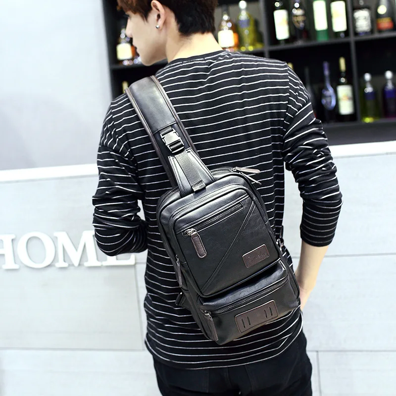 

New Fashion Men Messenger Bags Casual Mens Leather Chest Bags Big Crossbody Shoulder Back Pack