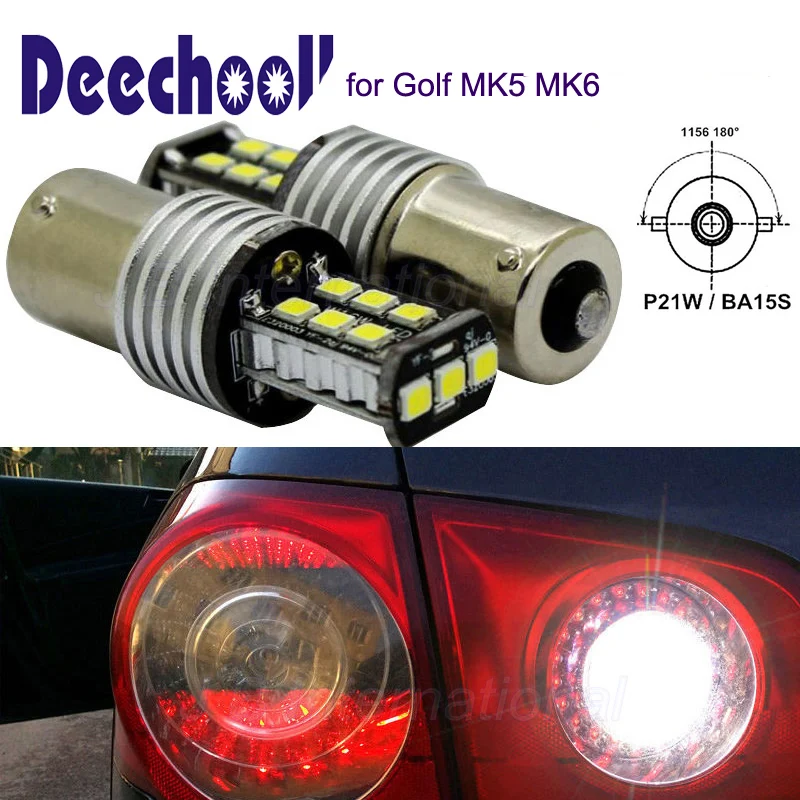 deechooll 2XCar Reversing LED Light for Golf MK5 MK6, White&Red 1156