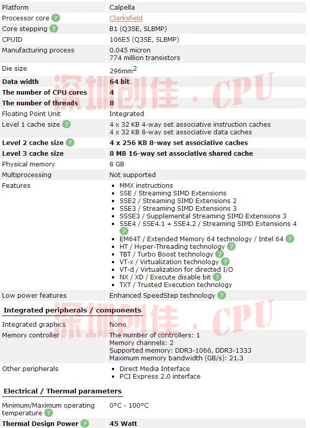 Процессор Intel cpu ноутбук Intel I7-840QM SLBMP I7 840QM 1,86G-3,2G/8 M HM57 QM57 чипсет 820qm 920xm