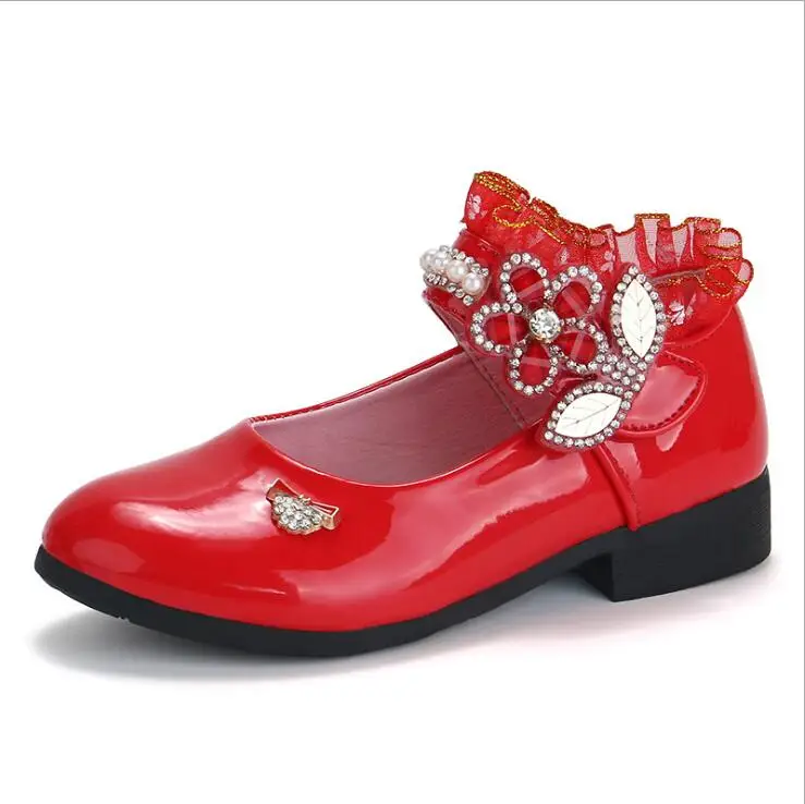 

Eur26-36 Princess Flowers Kids White Wedding Party Dress Leather Shoes New 2018 Fashion Teenagers Girls Shoes 3 8 12 14 Years 35