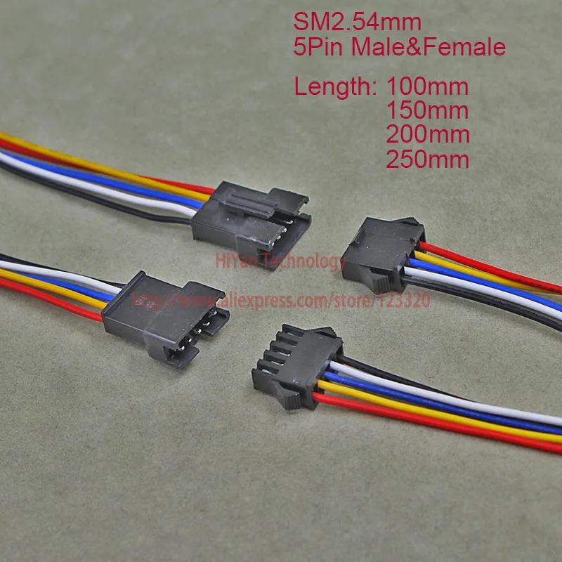 10 пар SM2.54 SM 2 54 мм Шаг 5Pin светодиодный разъем 200 до 500 штекер с проводным кабелем для