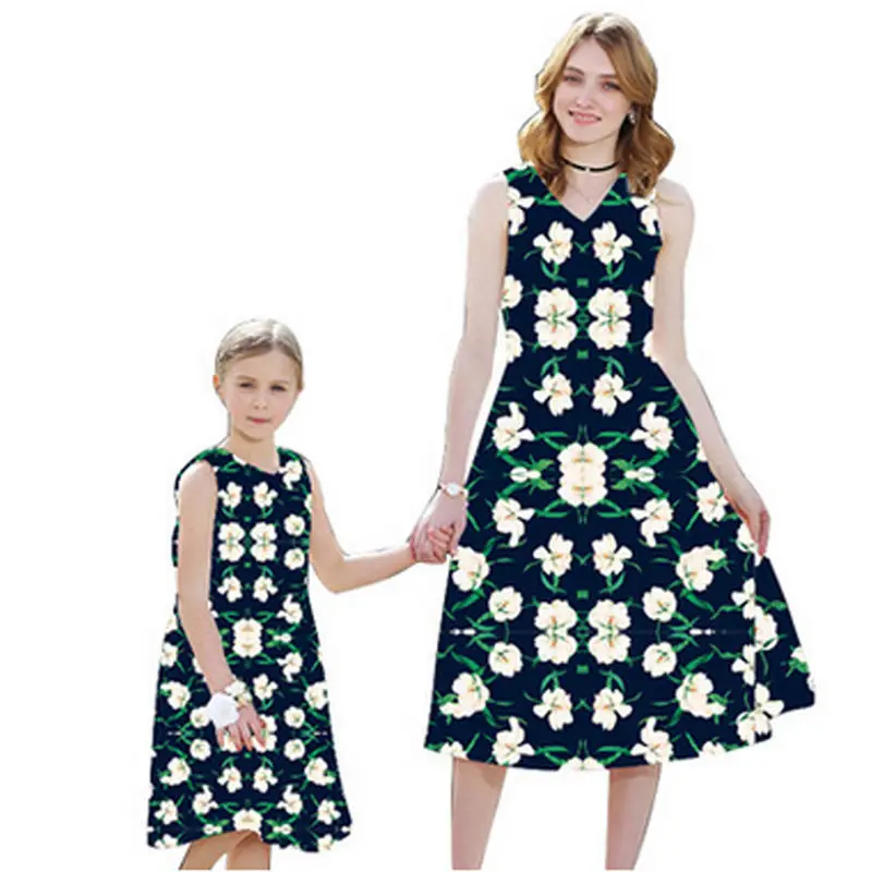 

Emmababy Family Clothing Dresses Summer Seaside Chiffon Ruffled for Mother and Daughter's Clothes Dress Outwear