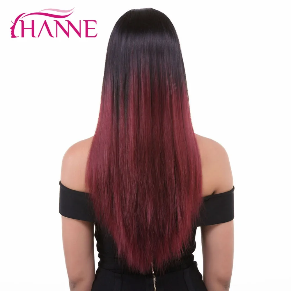 Ханне Омбре парик синий фиолетовый или бордовый термостойкие синтетические волосы длинные прямые парики для черный/белый для женщин вечерние