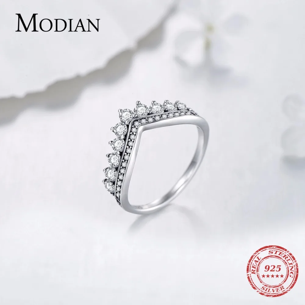 925 Sterling Zircon Crown Finger Ring Classic Stackable Silver Jewelry For Women Wedding Christmas Gift