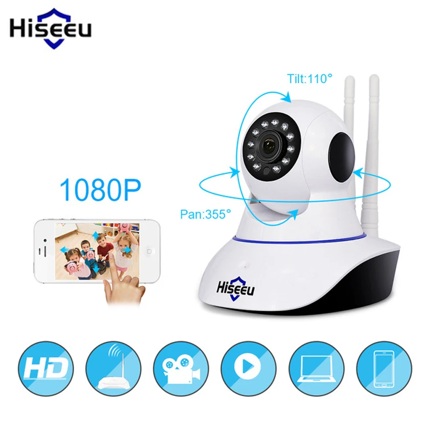 Hiseeu Беспроводная 1080 P ip-камера Домашняя безопасность ночного видения Pan Tilt CCTV