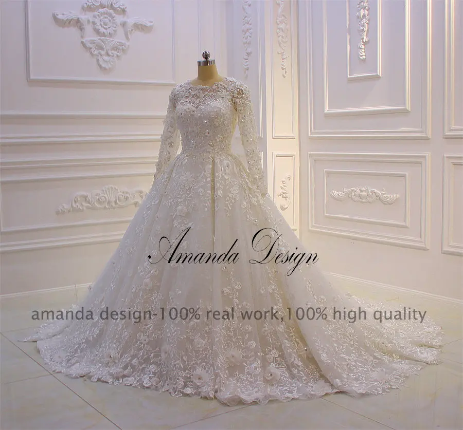 Аманда дизайн халат de mariée с длинными рукавами кружевная Апликация свадебное платье с цветами 2019