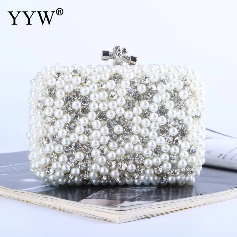 

Plastic Pearl Clutch Bags For Women 2018 Party Evening Elegant Clutches Purse With Rhinestone Fashion High Quality Shoulder Bag