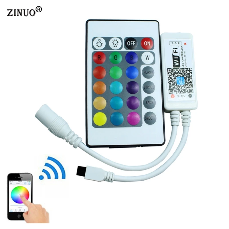

ZINUOWifi Controller With 24Key Remote Controller For Led Strip RGB RGBW Timing Function DIY 16million colors Smartphone Control