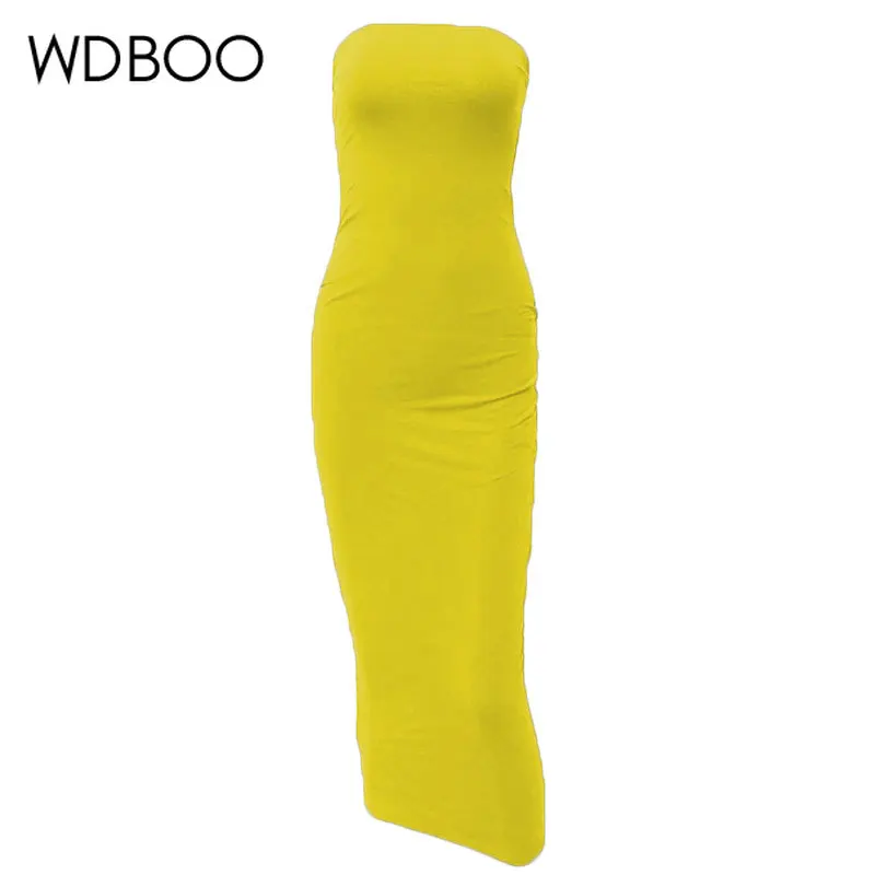 

WDBOO Off Shoulder Solid Bandage Tube Dress Yellow Women Strapless Black White Elegant Long Dress Party Robe Vestidos De Fiesta