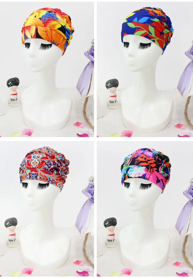 Женская защита ушей Цветочная шапочка для плавания эластичная шапочка для купания подходит для длинных волос Пляжные шапки различные стили