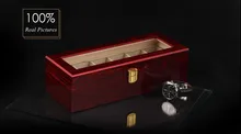 Бесплатная доставка 6 сетки часы дисплей Box красный высокий свет лак деревянные часы коробки модный дизайн часы хранения подарочные коробки B0319