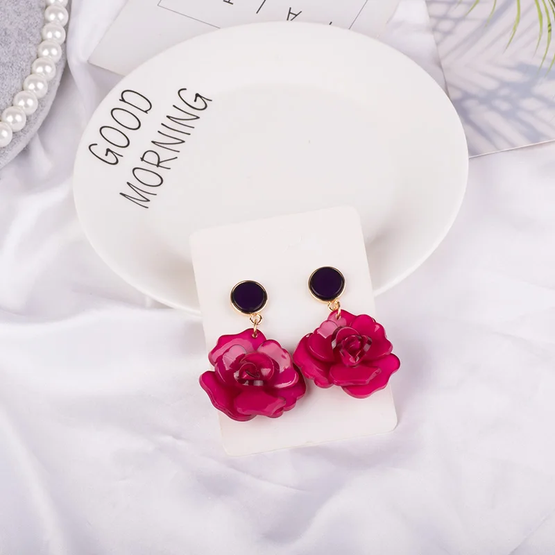 Guanlong Vintage Elegant Long Acetic Acid Acrylic Flower Earrings for Women Metal Acetate Resin Earings Fashion Jewelry Brincos (1)
