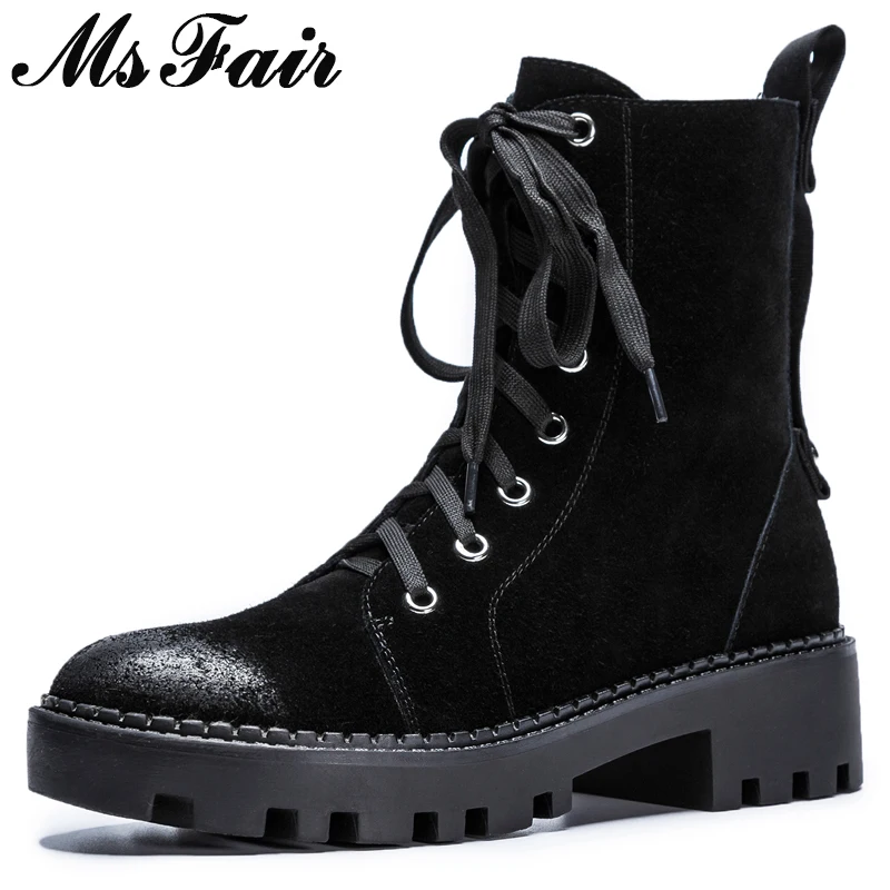 

MSFAIR Women Boots 2018 Fashion Round Toe Med Heel Ankle Boots Women Shoes Square heel Boot Shoes Metal Zipper Boots For Girl