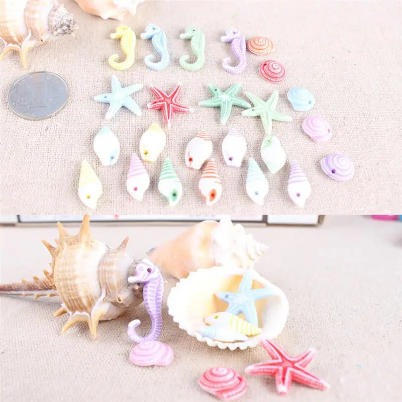 

100Pcs Seahorse Starfish Figurines Beach Stylish Resin Moss Succulent Potted Fairy Garden Landscape Random Color Home Decor