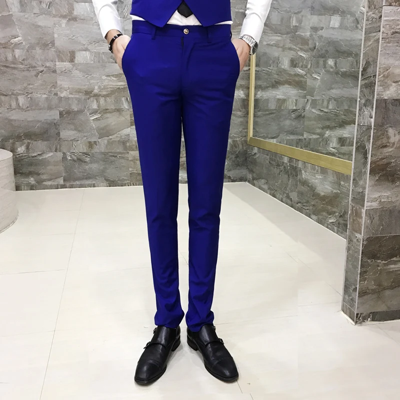 Pure Color Men's Suit Pants Multi-color Choice Fashion Business Casual Trousers Men Size 29 30 31 32 33 34 36