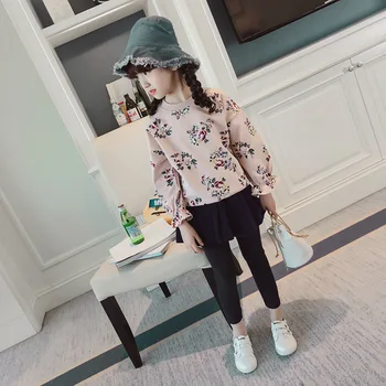 

2018 spring floral sweatshirt +skirt leggings 2 pieces kids clothing sets for girls