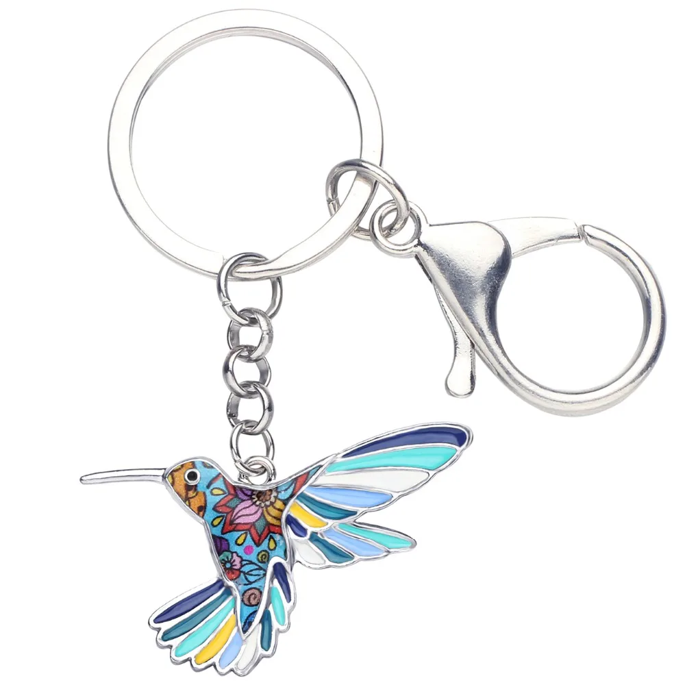 Bonsny заявление эмалированный сплав Цветочный птица Колибри брелок для ключей кольцо животных Ювелирные изделия для женщин девочек сумка автомобиль талисманы подарок