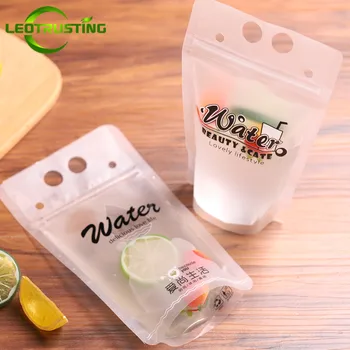 

Leotrusting 50pcs 300-500ml Handle Plastic Beverage Bag Matte Juice Milk Coffee Drinking Bag Party Wedding Beverage Pouches