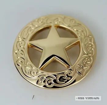 

(KB202) Wholesale 50pc 1-1/8'' Metal Button Western Texas Star Saddlery Button Leathercraft Gold