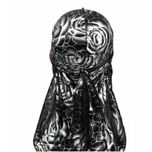 Мужская шелковистая шляпа тюрбан банданы Роза цветочный принт мужские атласные дюраг длинные ремни волны шапка аксессуары для волос Do Durag