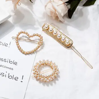 

Korea Fashion Imitation Pearl Love Heart Round Hairpin Geometric Hair Clip Barrette For Women Girls Hair Styling Accessories