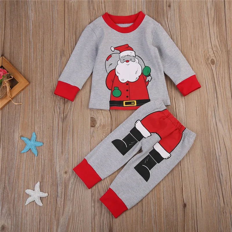 Baby Christmas Clothes 2pcs Toddler Kids long sleeve gray set Baby Boys Outfits Christmas Pajamas Sleepwear Set