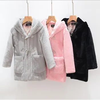

A-1002 new Fashion children female Faux rabbit fur Coat and imitation Big horn Button Plush coat Winter Girl Clothes