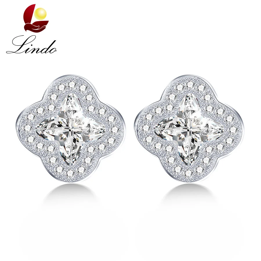 Fashion AAA Shiny Crystal Stud Earrings For Women Elegant Solid S925 Sterling Silver Party