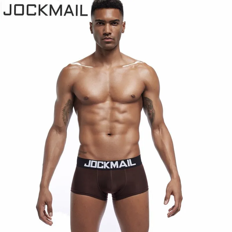 JOCKMAIL Фирменная Новинка пикантные Для мужчин нижнее белье шорты-боксеры льда шелка Прохладный Дышащие cuecas боксер человек трусы Гей Трусики