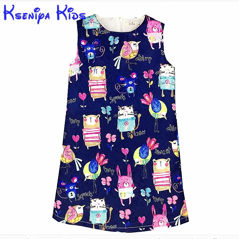 

Kseniya Kids 2017 Cartoon Pattern Little Girls Dress Autumn Kids Clothes Satin Shell 100% Cotton Lining Hand Graffiti 2-12 Years