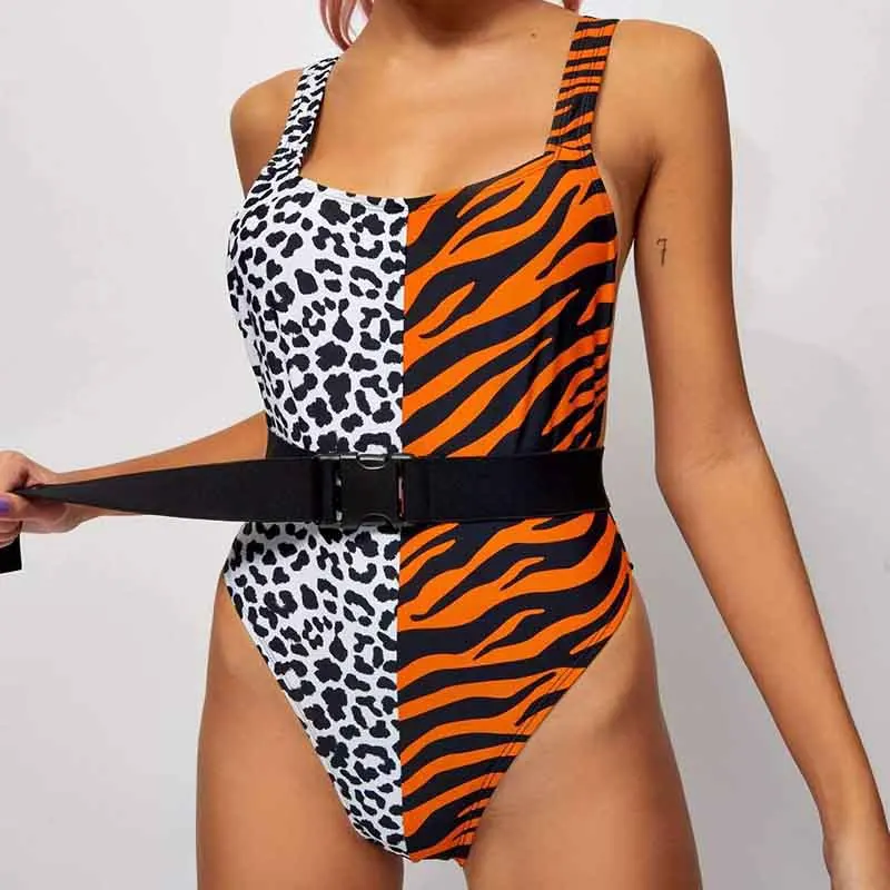 

2019 Swimsuit Women Sexy Bikini Leopard Printing Bikini Swimwear One Piece With Belt