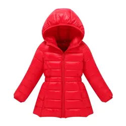 Новинка 2018 года, осенне-зимняя теплая одежда для девочек, детская Повседневная Удобная длинная хлопковая стеганая куртка с поясом, Детский