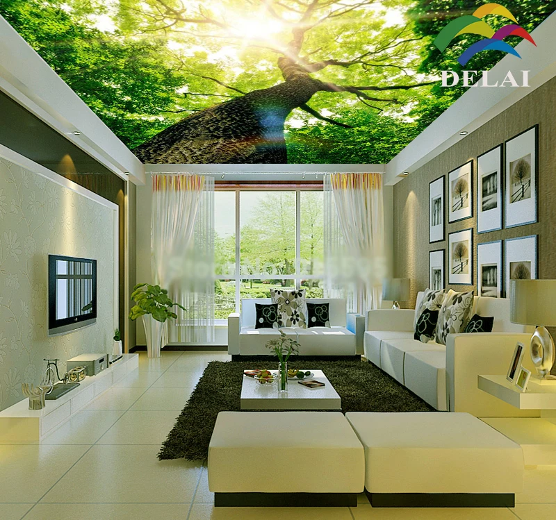 T-1611 Big Tree with huge trunk printing ceiling film sunlight through tree construction material for decoration | Обустройство дома
