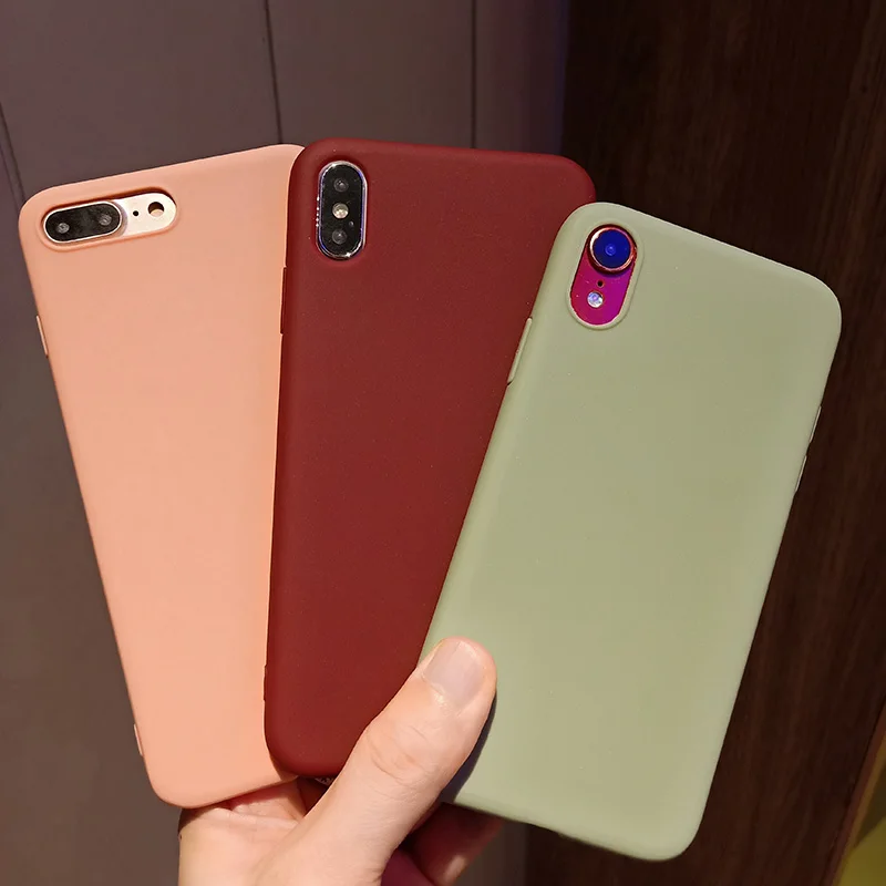 Plain Matte Soft Silicon Case for iPhone X XS Max XR Cover Fundas Hull 8 7 6 6S Plus Capa Hoesjes | Мобильные телефоны и