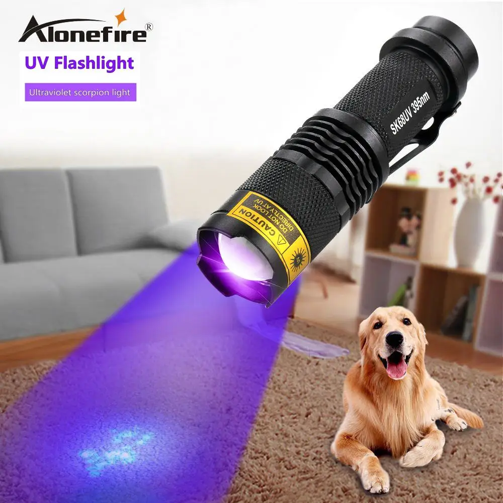 Миниатюрная светодиодная УФ лампа ALONEFIRE SK68uv 395nm с зумом ультрафиолетовый