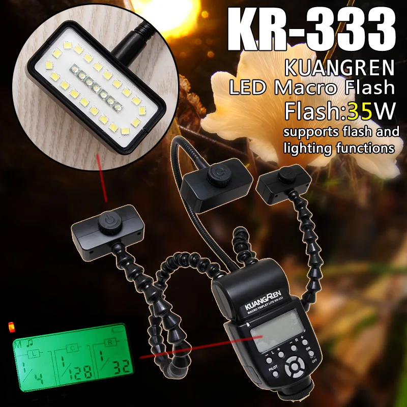 Kuanfren KR-333 светодио дный Макро Вспышка Произвольный Угол Speedlite для Nikon Canon Panasonic Olympus Ми-sony бренд DSLR Камера