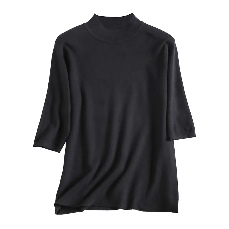 Solid half sleeve elastic knit slim sweater shirts 2018 new stand neck women autumn basic sweater