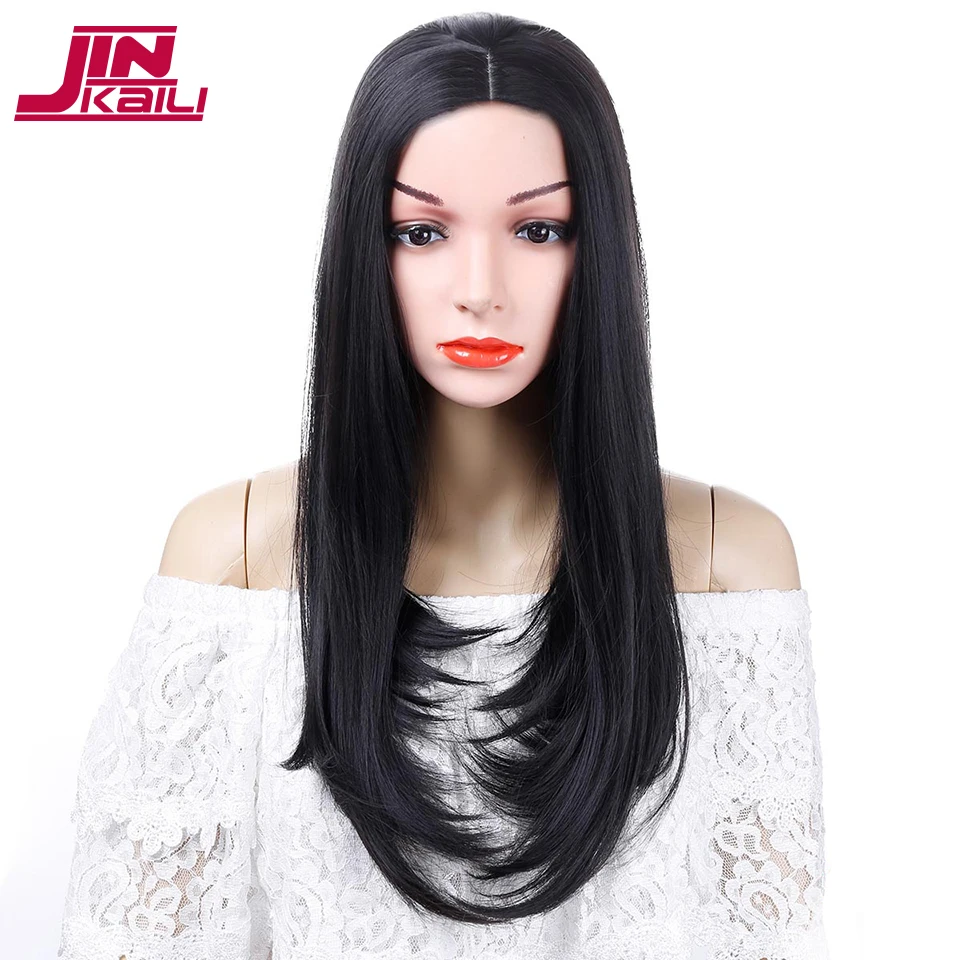 Jinkaili 22 Inch Long Straight Middle Part Wigs Hairstyles Heat