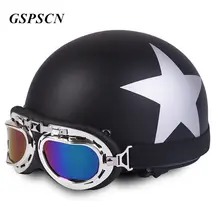 GSPSCN 2017 Opaco Caschi Da Moto Open Face Mezza Moto con Occhiali e Rimovibile Collare Retro Style Casco Capacete