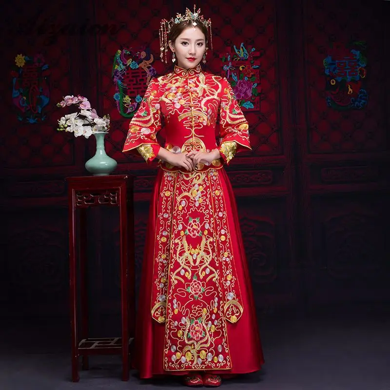 Luxury Ancient Royal Red Chinese Wedding Dress Traditional Bride