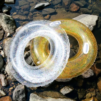 

100cm Inflatable Swimming Ring Float PVC Golden Silver Thicken Beach Circle Shiny Transparent Sequin Swimming Pool Accessories